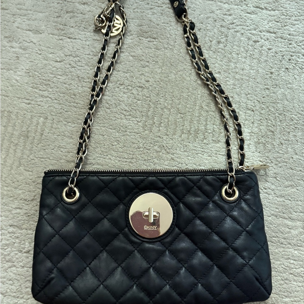 DKNY Quilted Black Shoulder Bag with Chain Strap